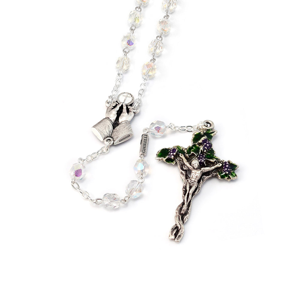 Holy Communion Vine &amp; Branches Aurora Borealis &amp; Silver Rosary