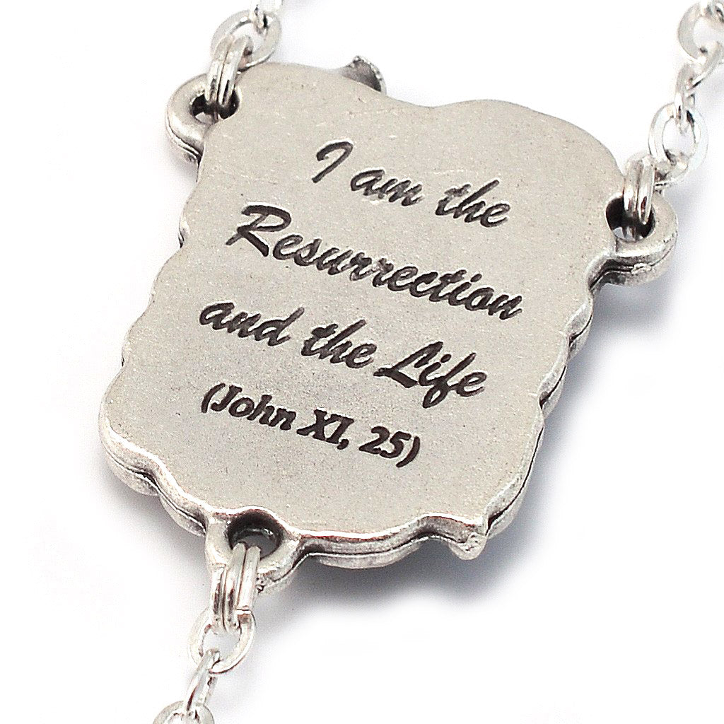 Lourdes Lily Blue Jewel &amp; Silver Rosary