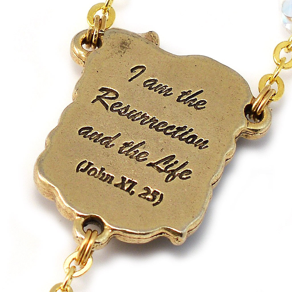 Lourdes Lily Crystal Blue &amp; Gold Rosary