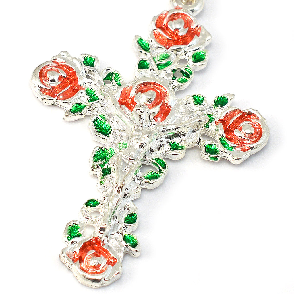 Lourdes Virgo Maria Roses Sky Blue &amp; Silver Hand Enameled Rosary