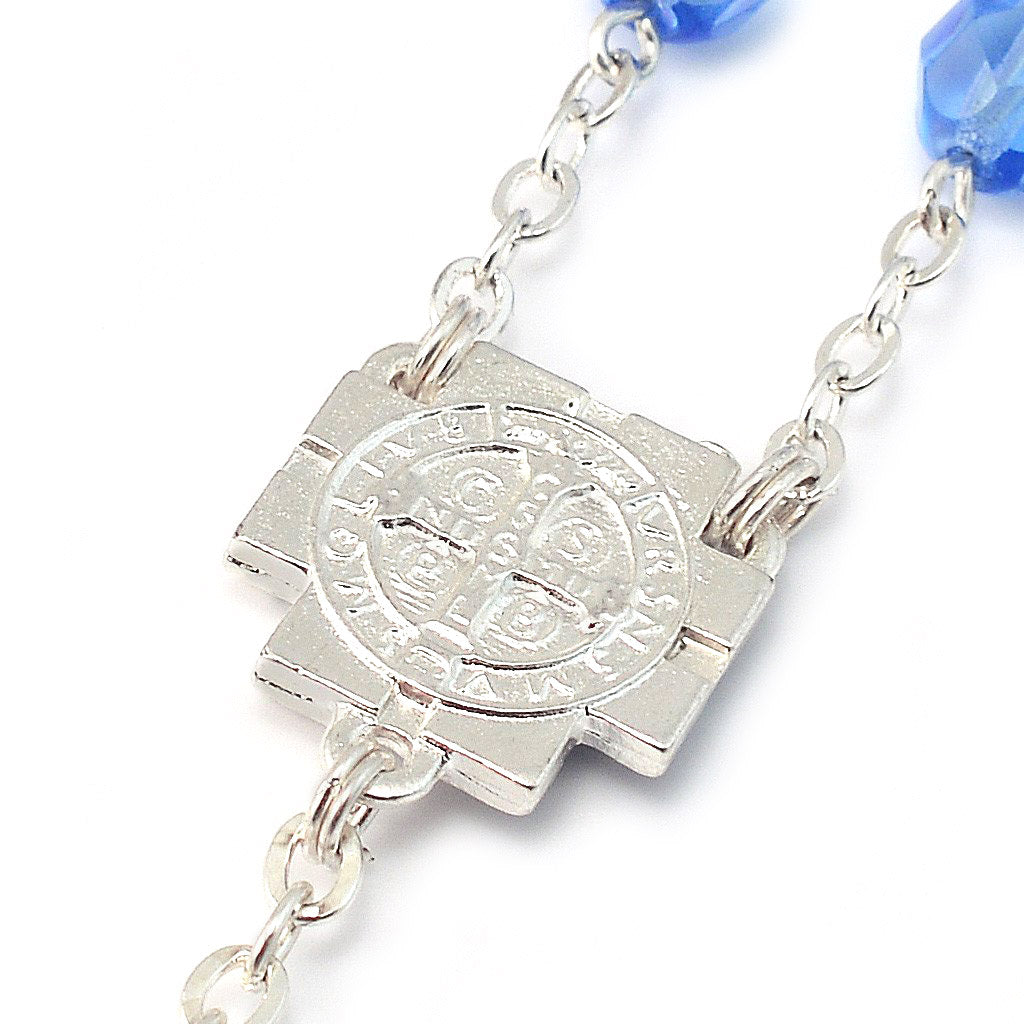 Saint Benedict Blue Enamel Rosary with Faceted Bohemian Glass Beads
