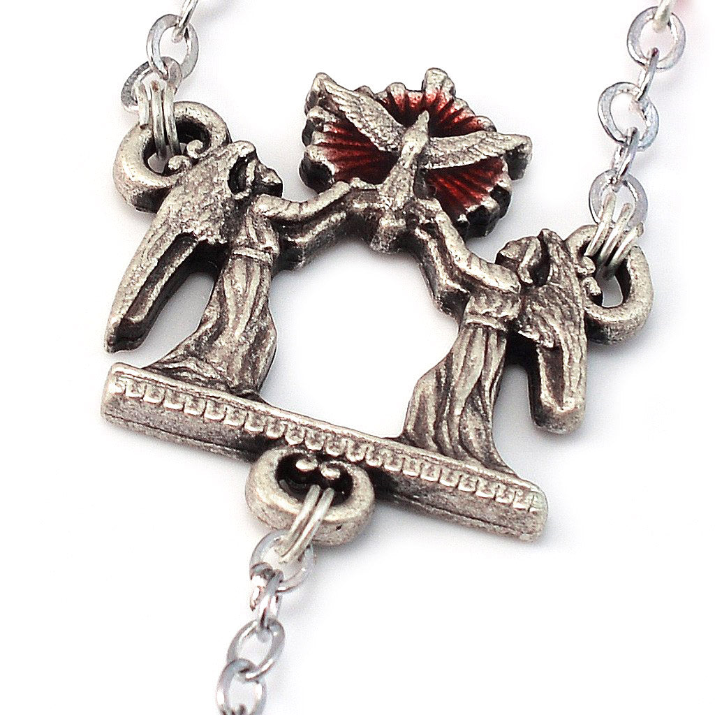 Holy Spirit Red Faceted Glass &amp; Silver Rosary