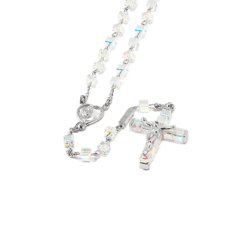 Aurora Borealis Crystal Rosary with Iridescent Sterling Silver