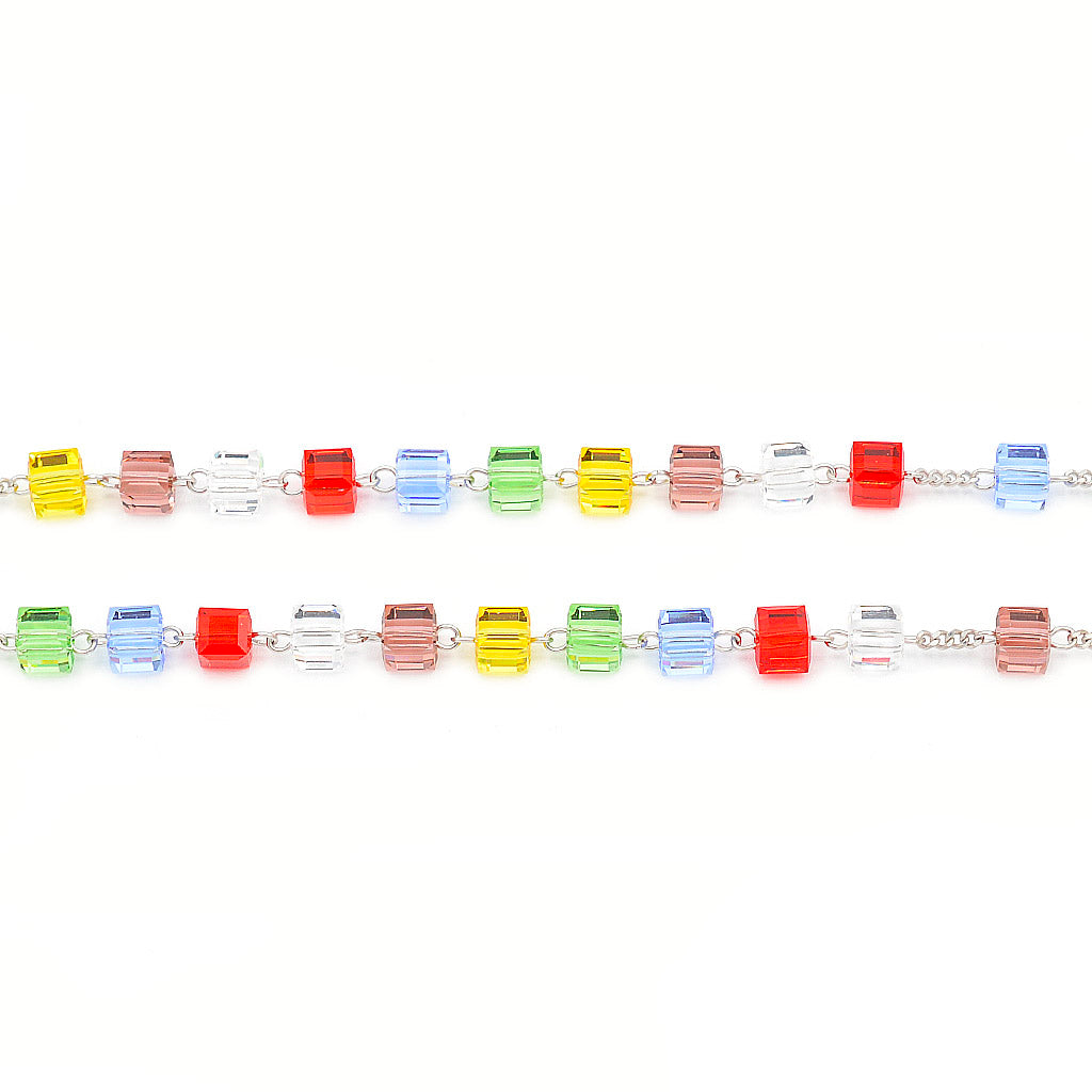Multicolor Crystal Lourdes Rosary with Sterling Silver