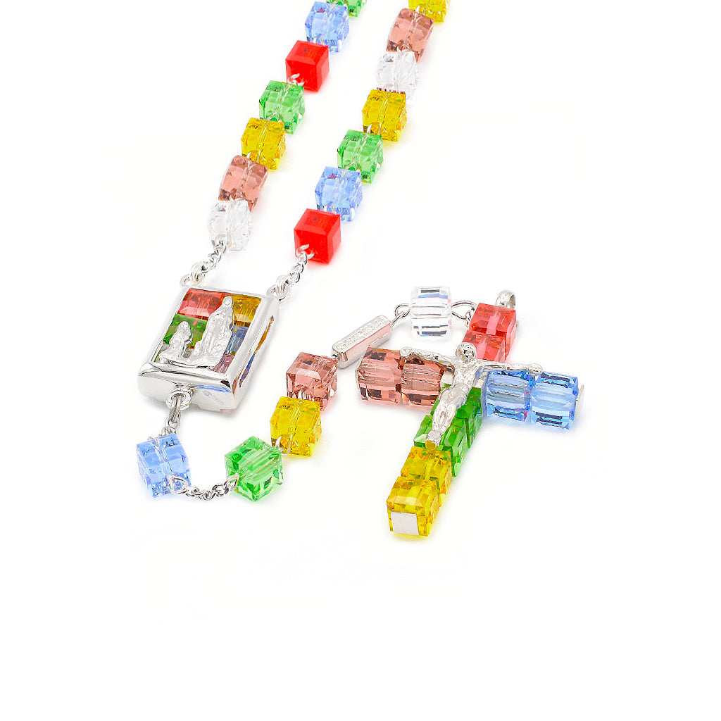 Multicolor Crystal Lourdes Rosary with Sterling Silver Ghirelli Rosaries
