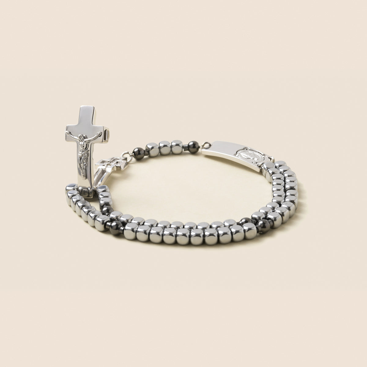 ROSALET® SQUARE RHODIUM BEADS, STERLING SILVER &amp; DARK RUTHENIUM PATER, TRADITIONAL