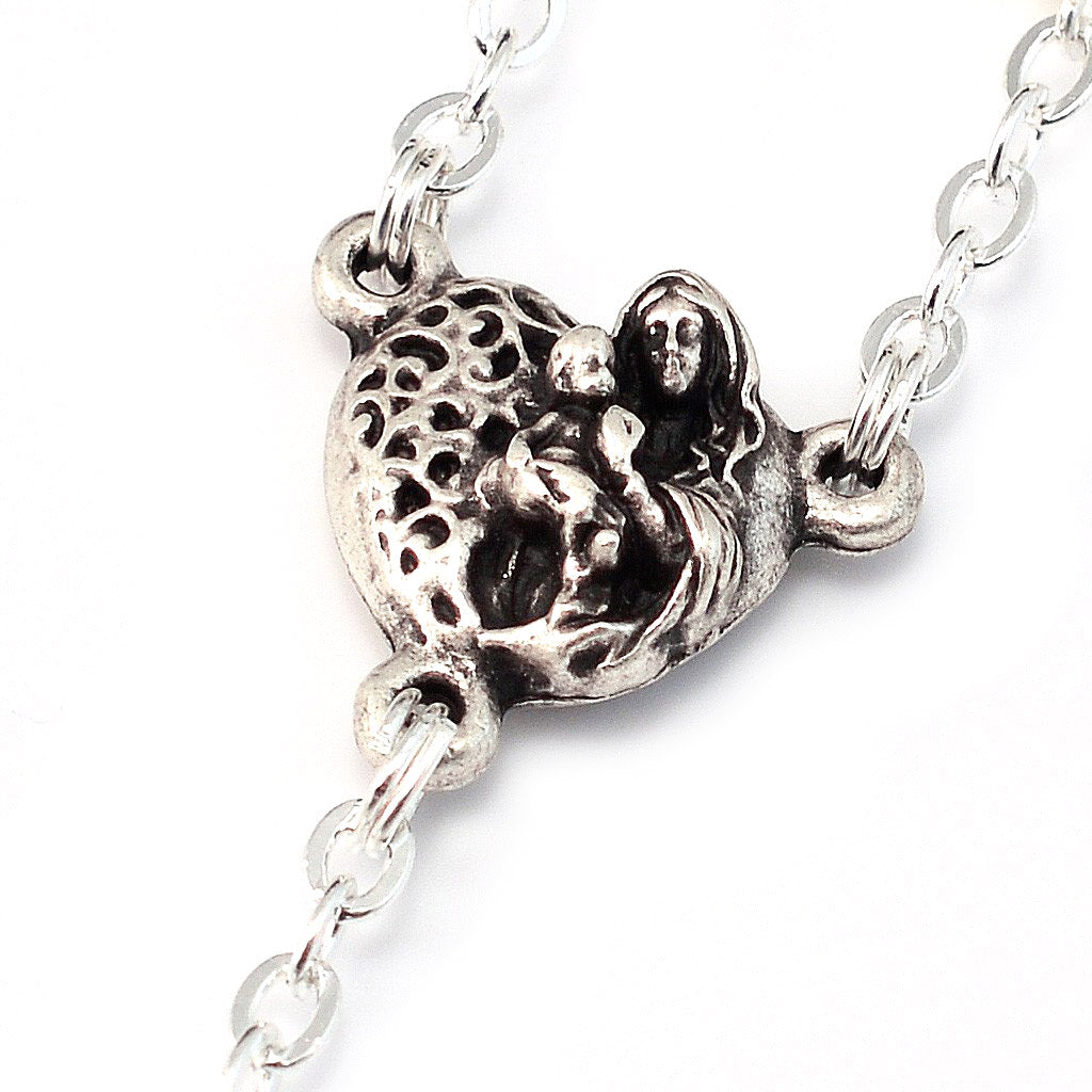 Holy Communion Pearl &amp; Silver Rosary