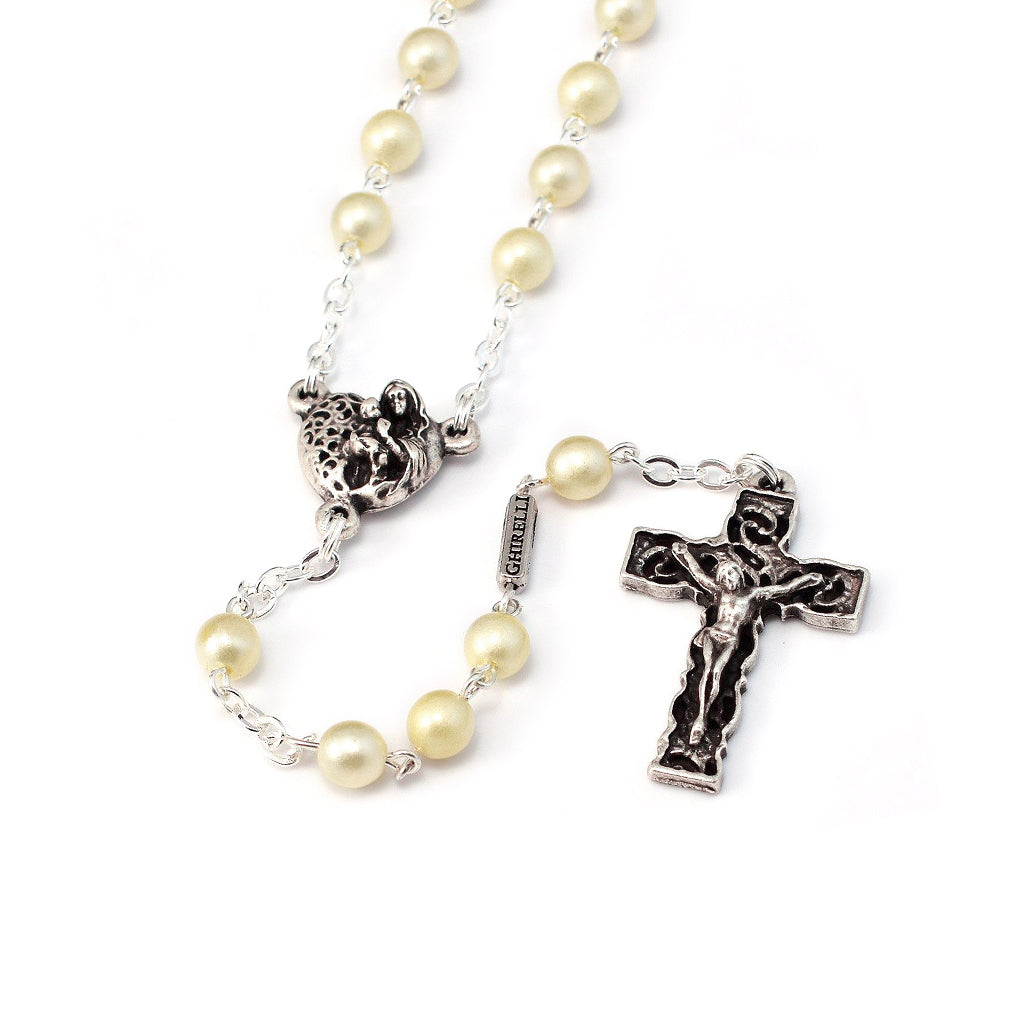 Holy Communion Pearl &amp; Silver Rosary