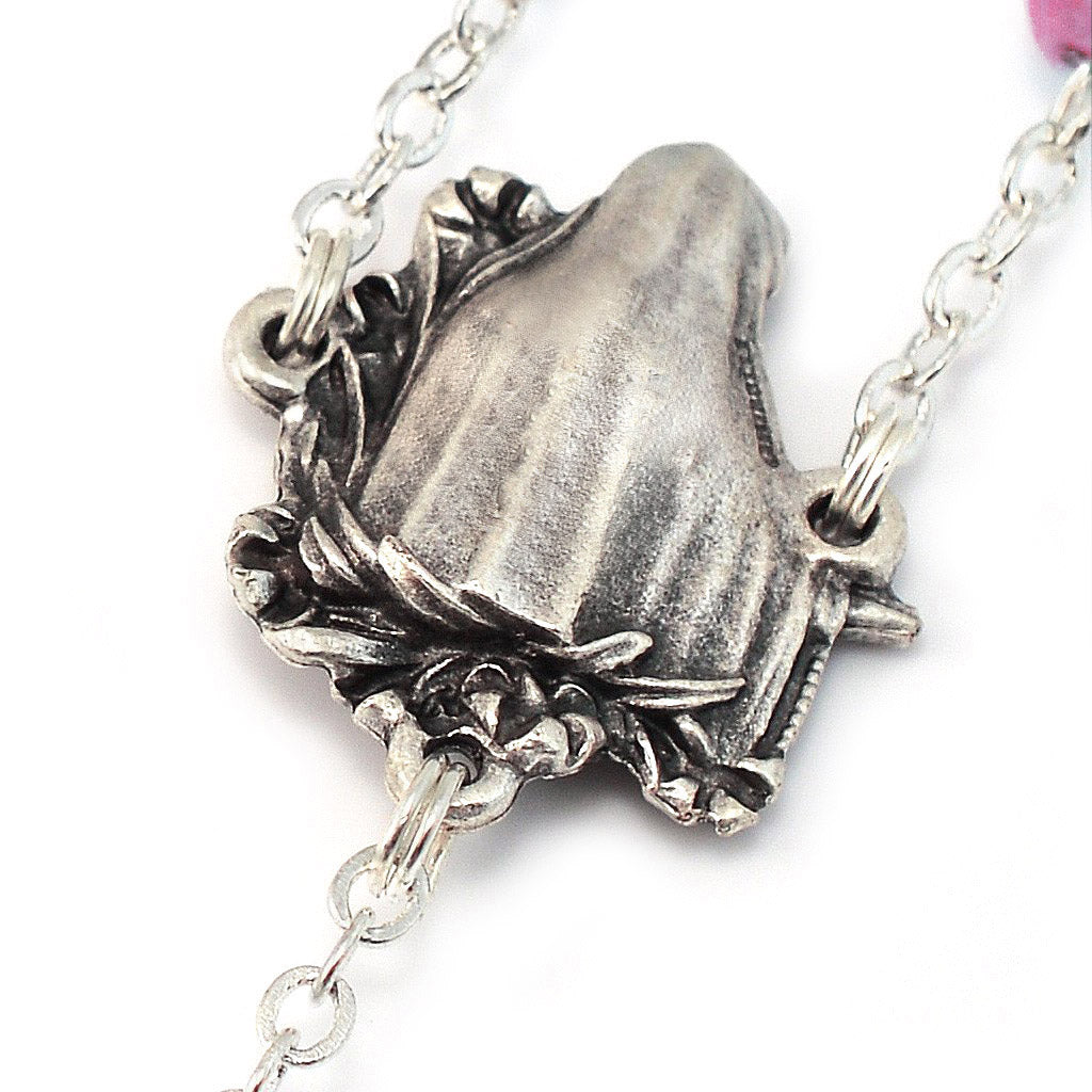 Fatima Lily Marbled Bohemian Glass &amp; Silver Rosary