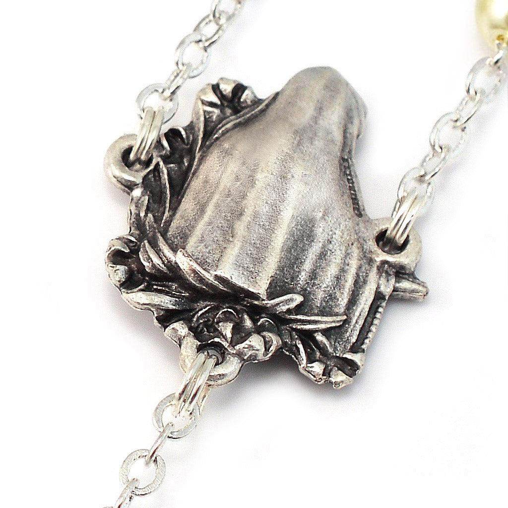 Fatima Lily Pearl &amp; Silver Rosary
