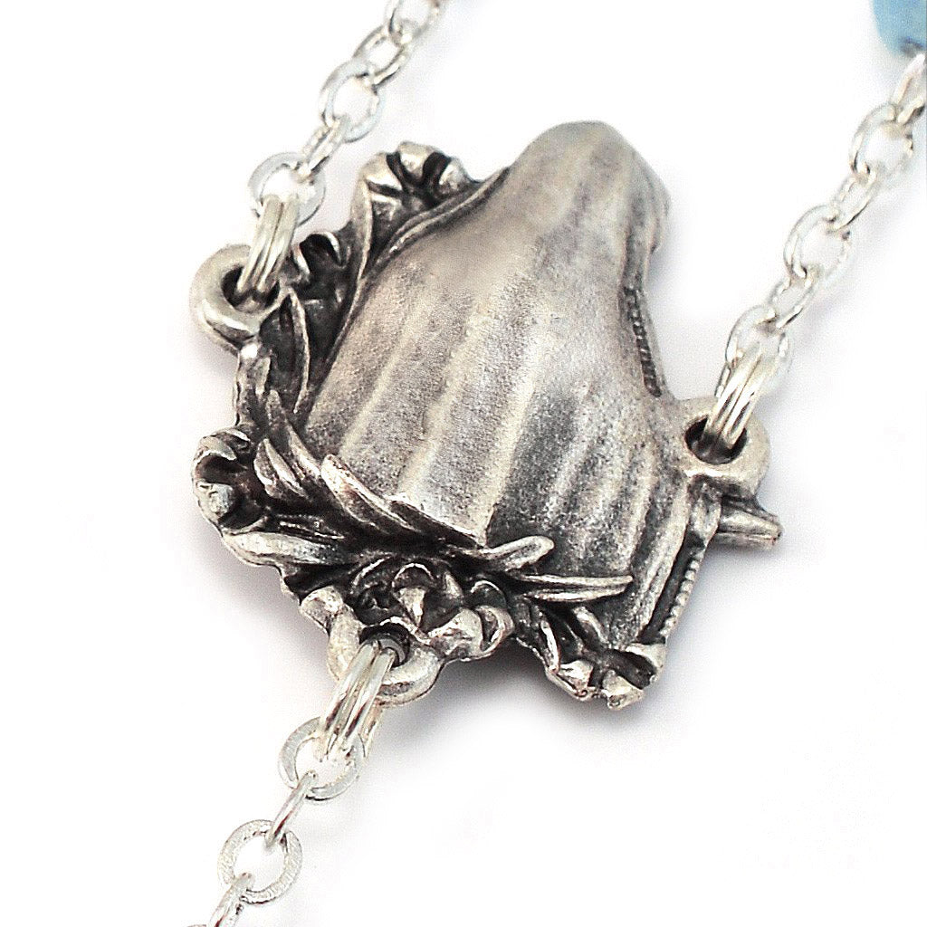 Fatima Lily Sky Blue &amp; Silver Rosary