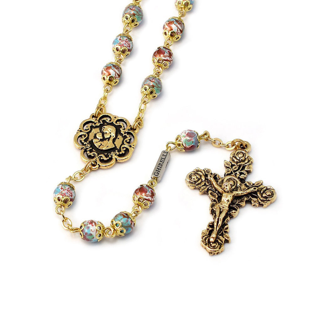 Mary's Motherly Love Collection Blue & Gold Rosary