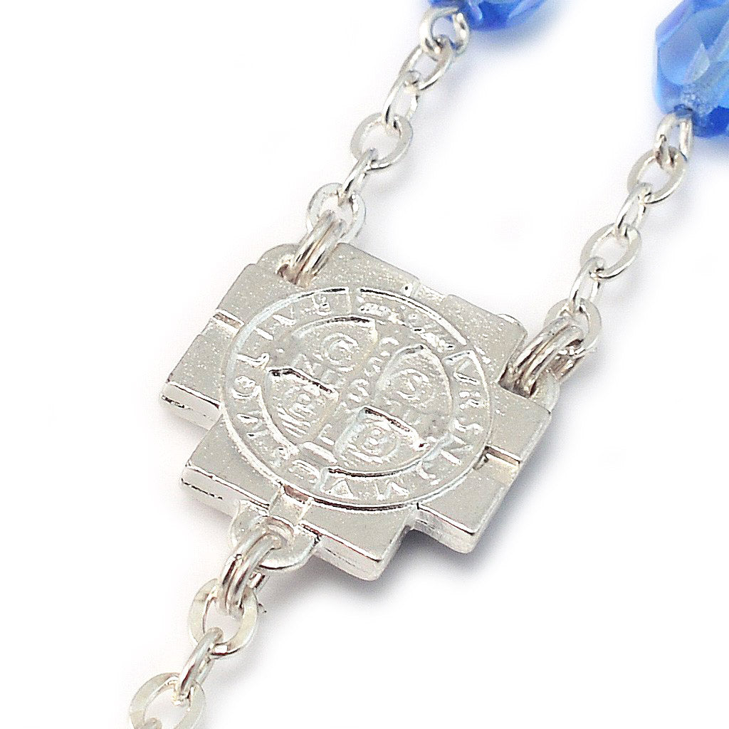 Saint Benedict Blue Enamel &amp; Silver Rosary