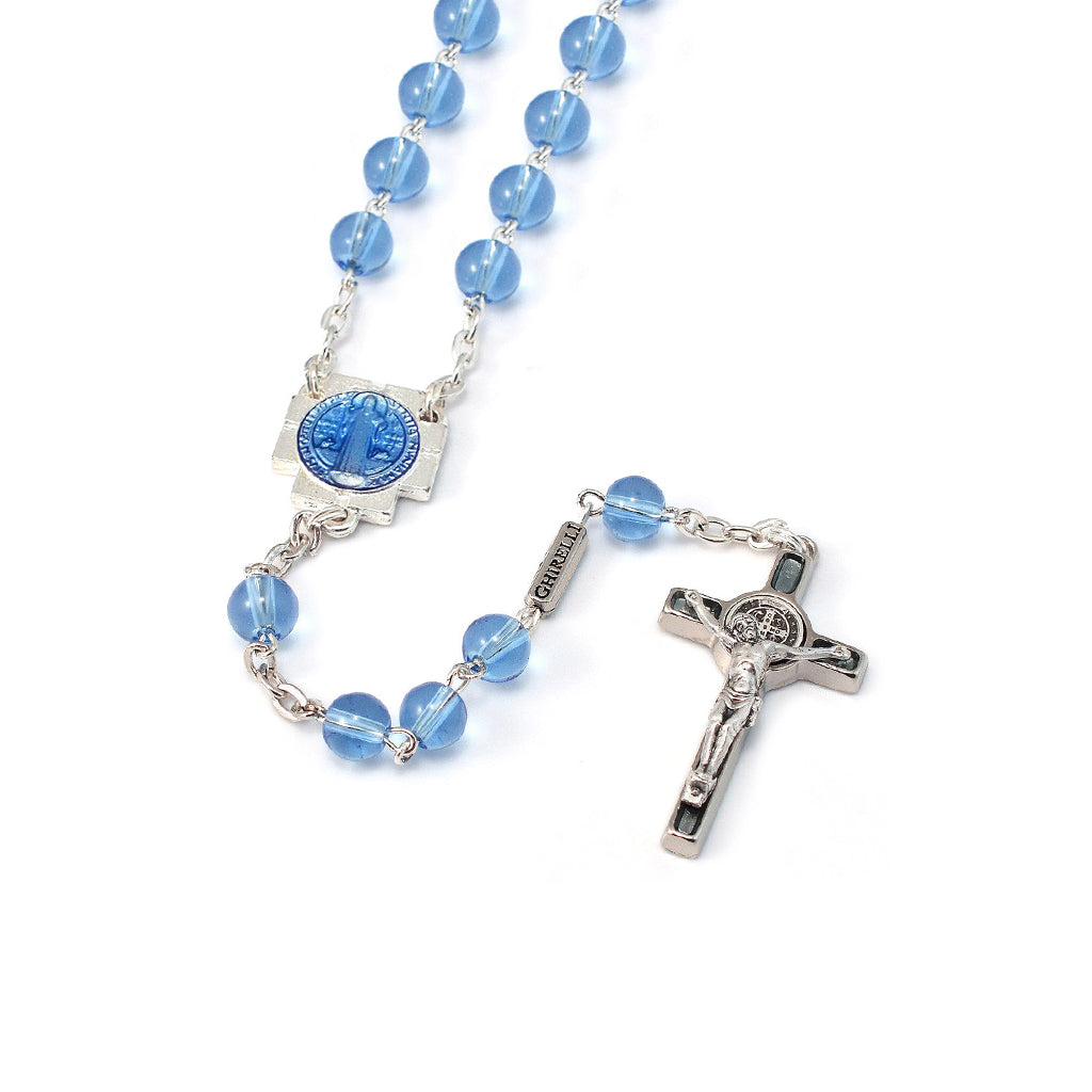 Saint Benedict Blue Enamel & Silver Rosary