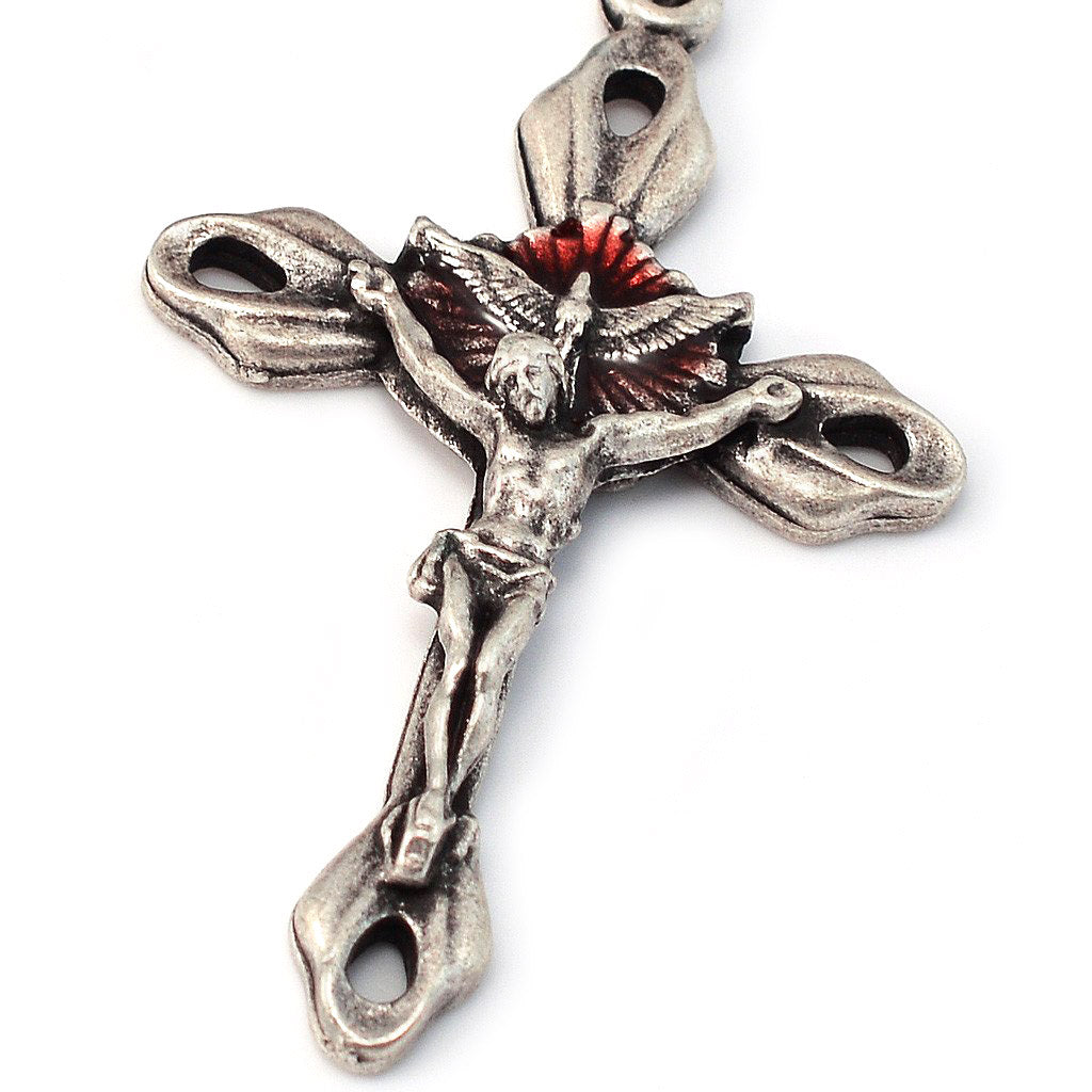 Holy Spirit Red Glass &amp; Silver Rosary