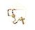 Fatima Lilies Rosary, Gold Finish with Baroque Crucifix, Earth-tone Marbled Glass Beads