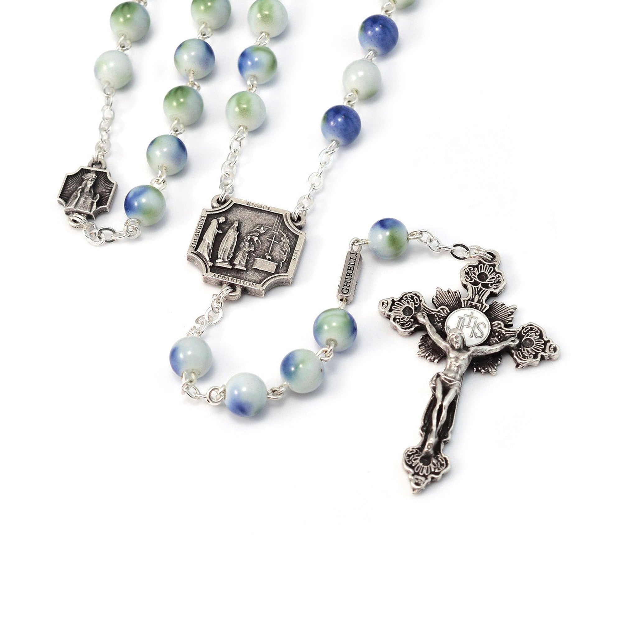 Knock Apparition Green, Blue and Silver Rosary