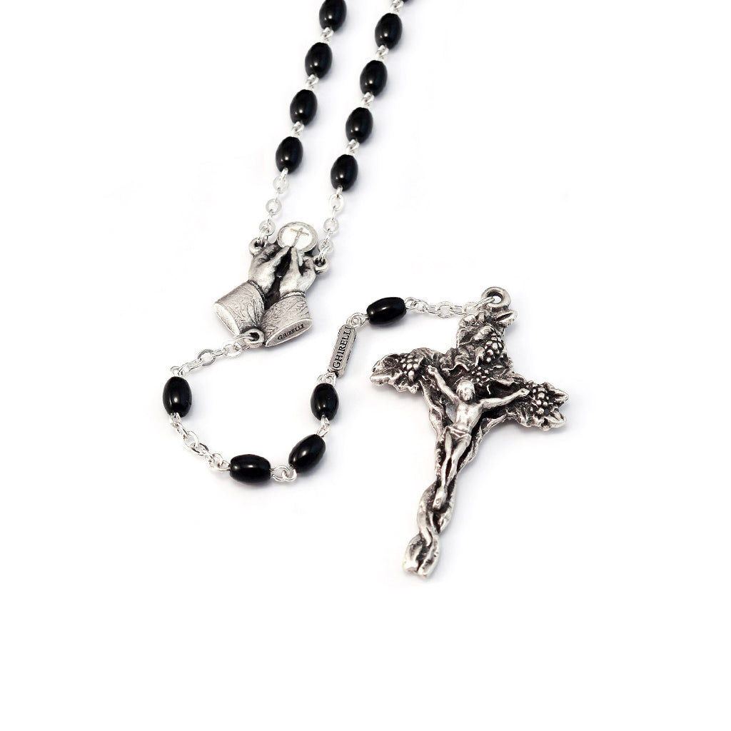 Holy Communion Vine &amp; Branches Black &amp; Silver Rosary