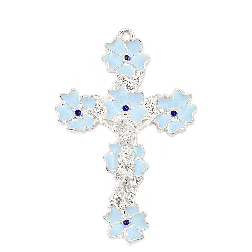 Lourdes Lily Sky Blue &amp; Silver Floral Rosary