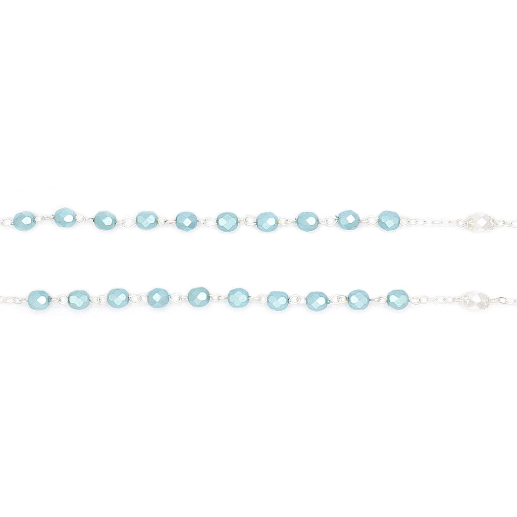 Lourdes Lily Sky Blue &amp; Silver Floral Rosary