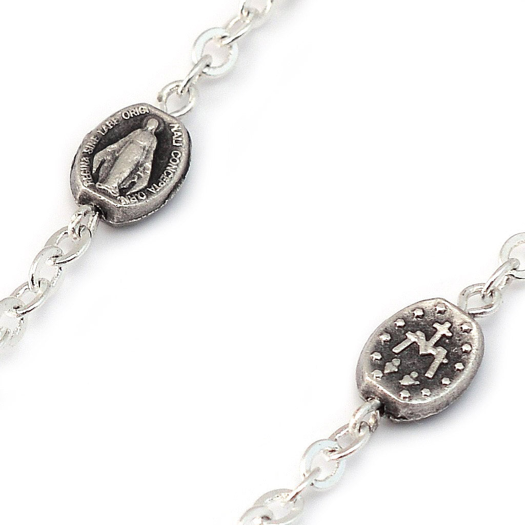 Miraculous Medal Blue Floral &amp; Roses Rosary