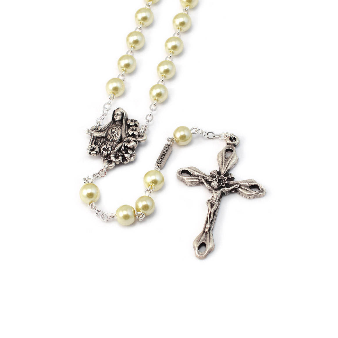 Fatima Lily Pearl & Silver Rosary