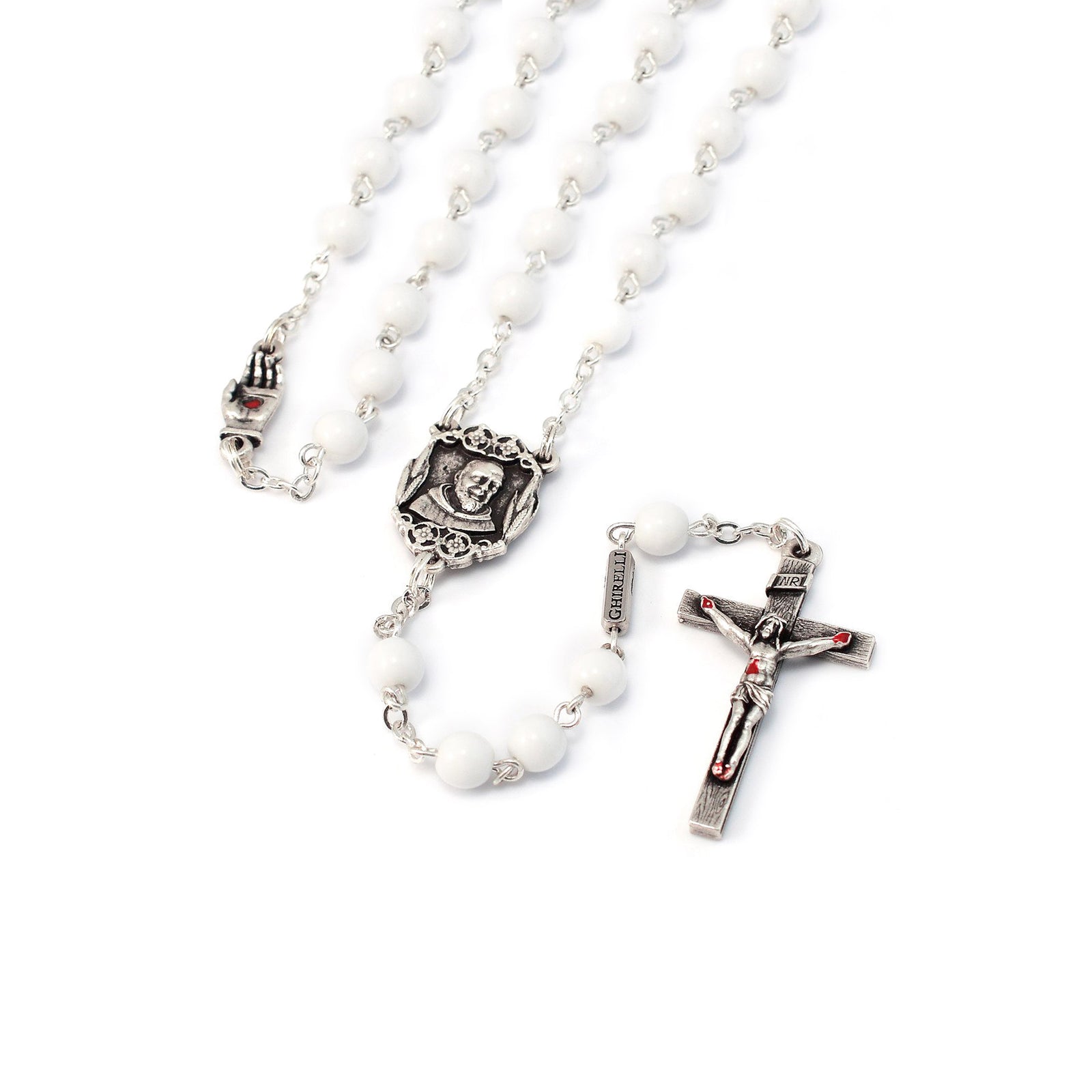 Saint Pio of Pietrelcina White & Silver Rosary