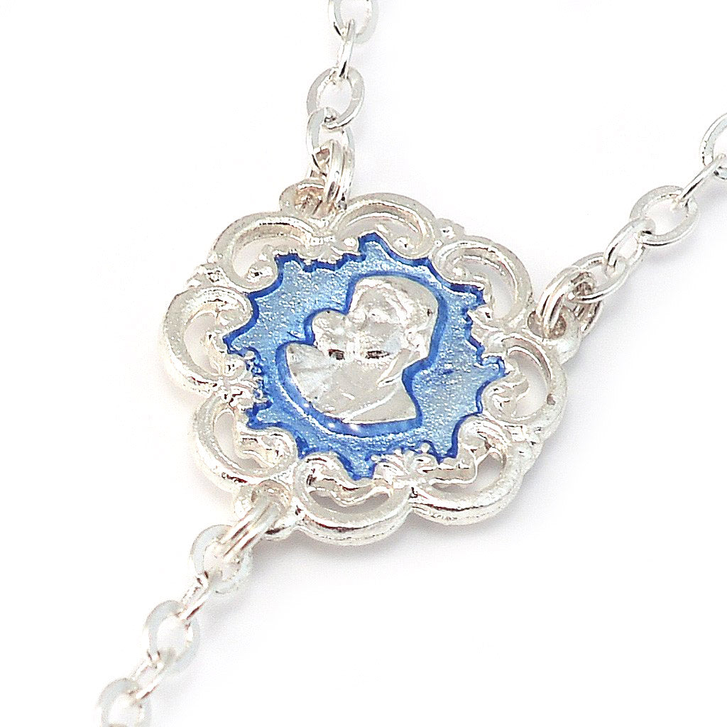 Mary&#39;s Motherly Love Collection Sky &amp; Silver Rosary with Silver Caps
