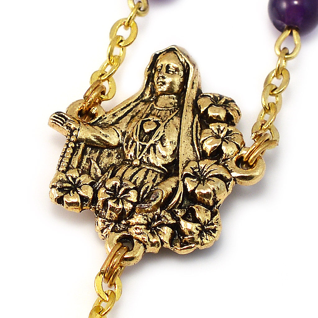 Fatima Lily Amethyst &amp; Gold Rosary