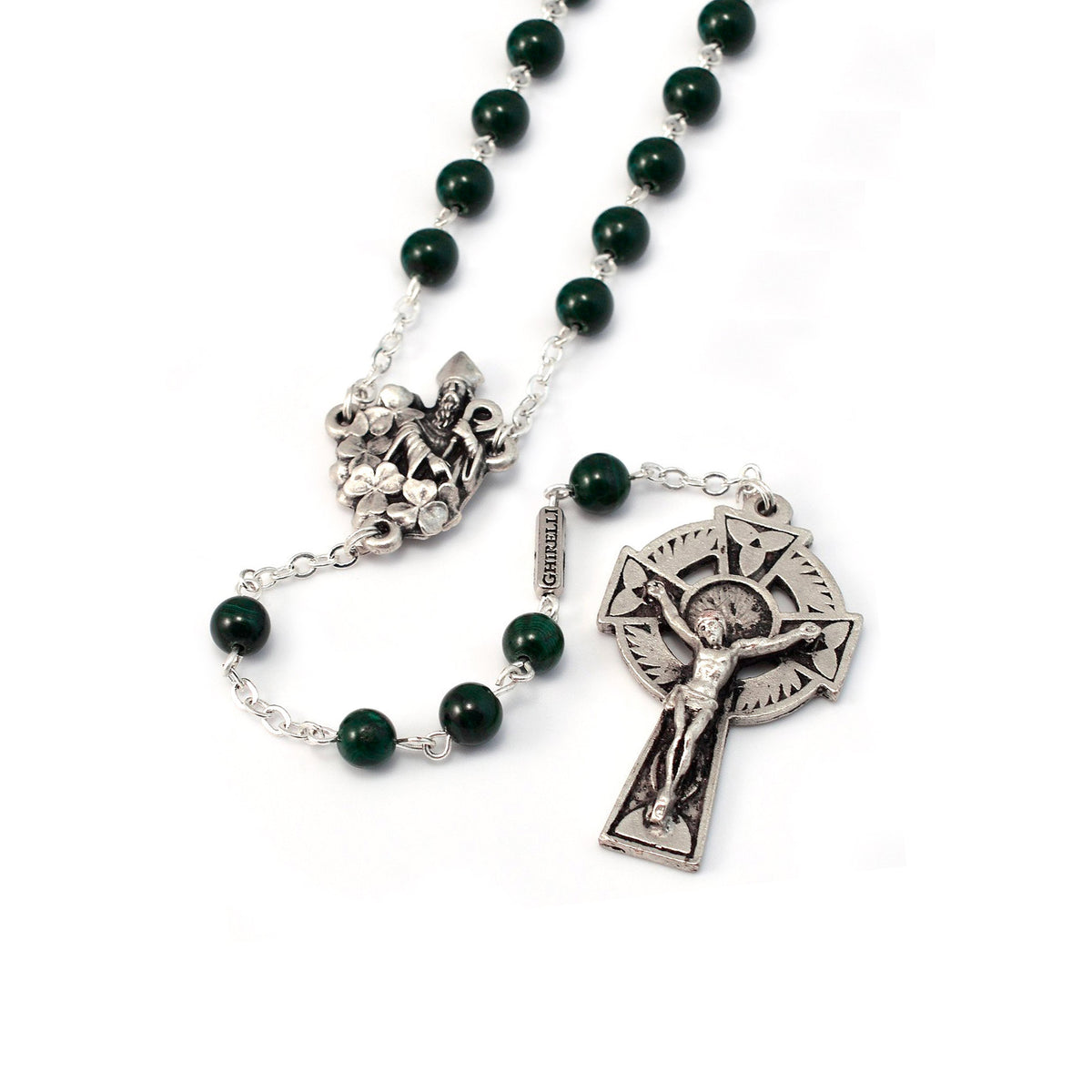 Saint Patrick Malachite &amp; Silver Rosary