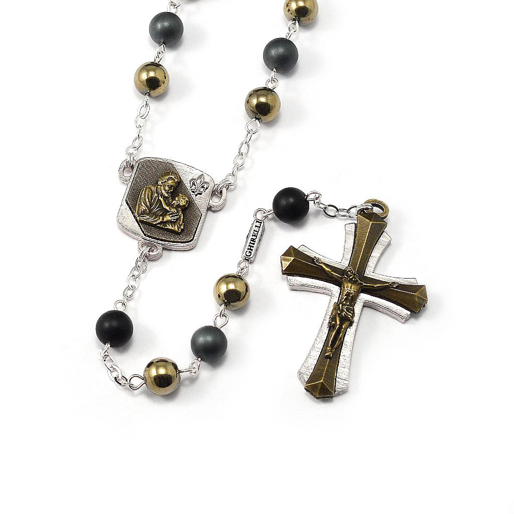 Saint Joseph Rosary in Bronze, Silver &amp; Hematite