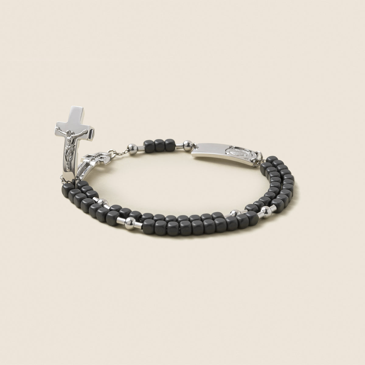 ROSALET® SQUARE MATTE HEMATITE BEADS, STERLING SILVER &amp; ROUND PATER, TRADITIONAL    