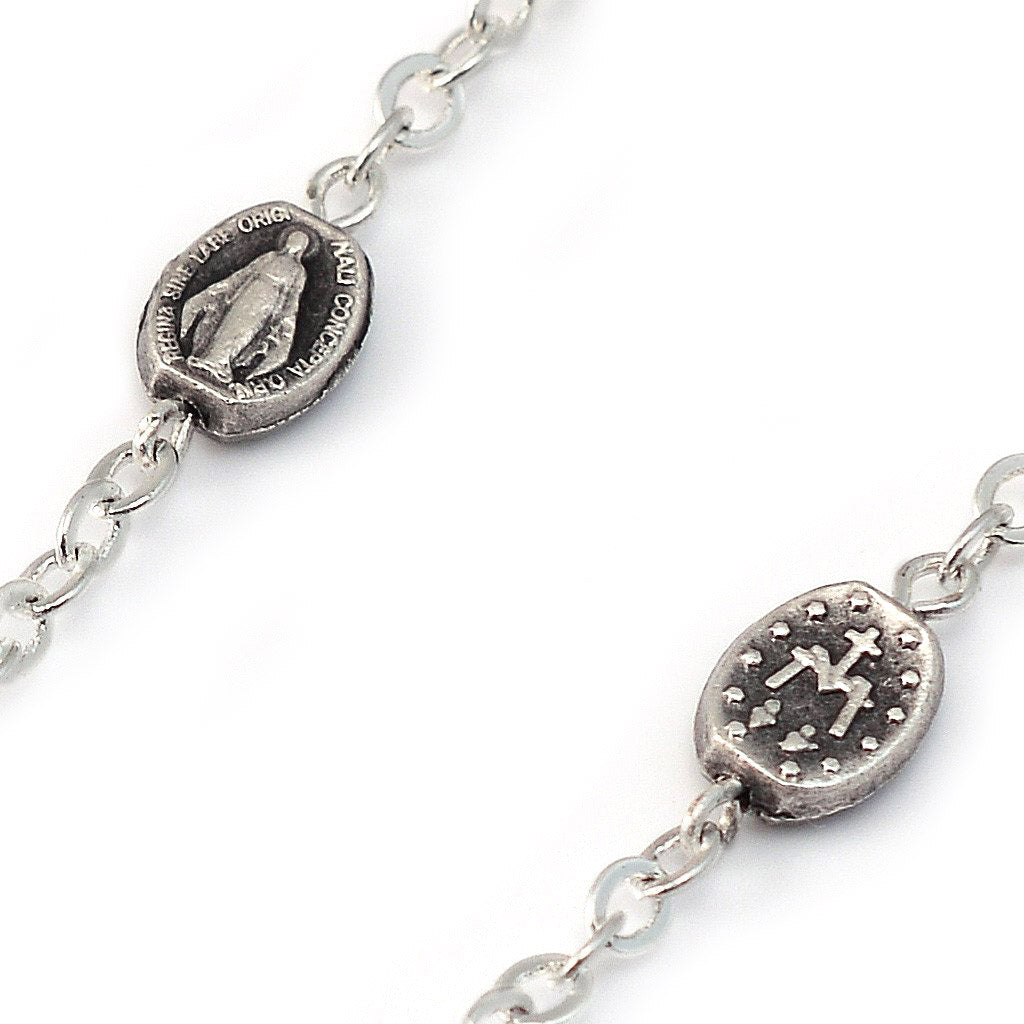 Annunciation Rosary, Wood &amp; Silver, Miraculous Medal