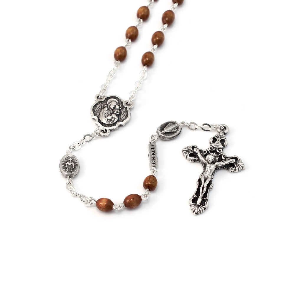 Saint Joseph Wood & Silver Rosary