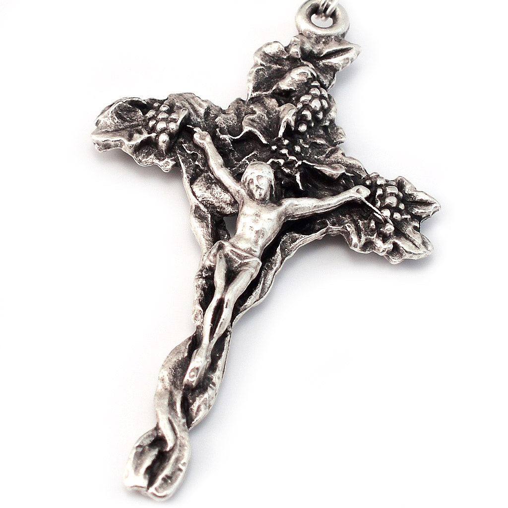 Holy Communion Vine &amp; Branches Black &amp; Silver Rosary