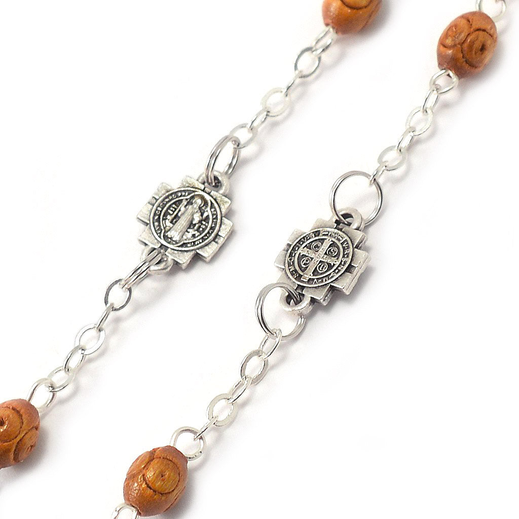 Saint Benedict Booklet Rosary, Italian Wood &amp; Silver