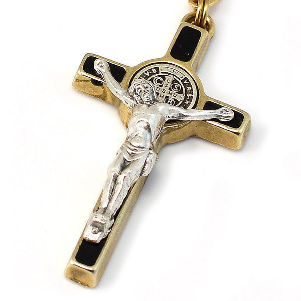 Saint Benedict Rosary with Black Italian Wood & Gold - Ghirelli Rosaries