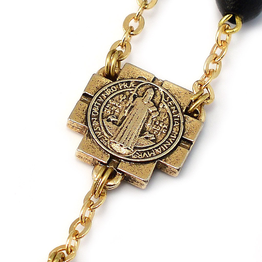 Saint Benedict Rosary with Black Italian Wood Gold Ghirelli USA INC