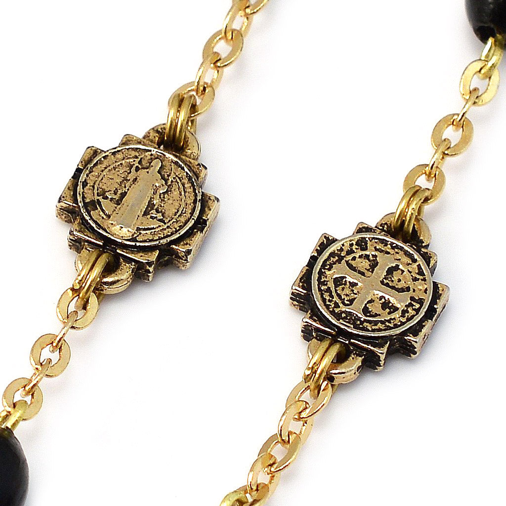 Saint Benedict Rosary with Black Italian Wood &amp; Gold