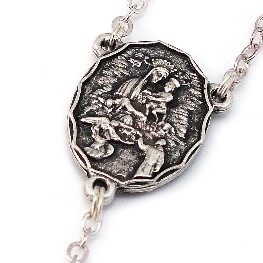 Saint Pio of Pietrelcina Rosary in Antique Silver with Wood Beads