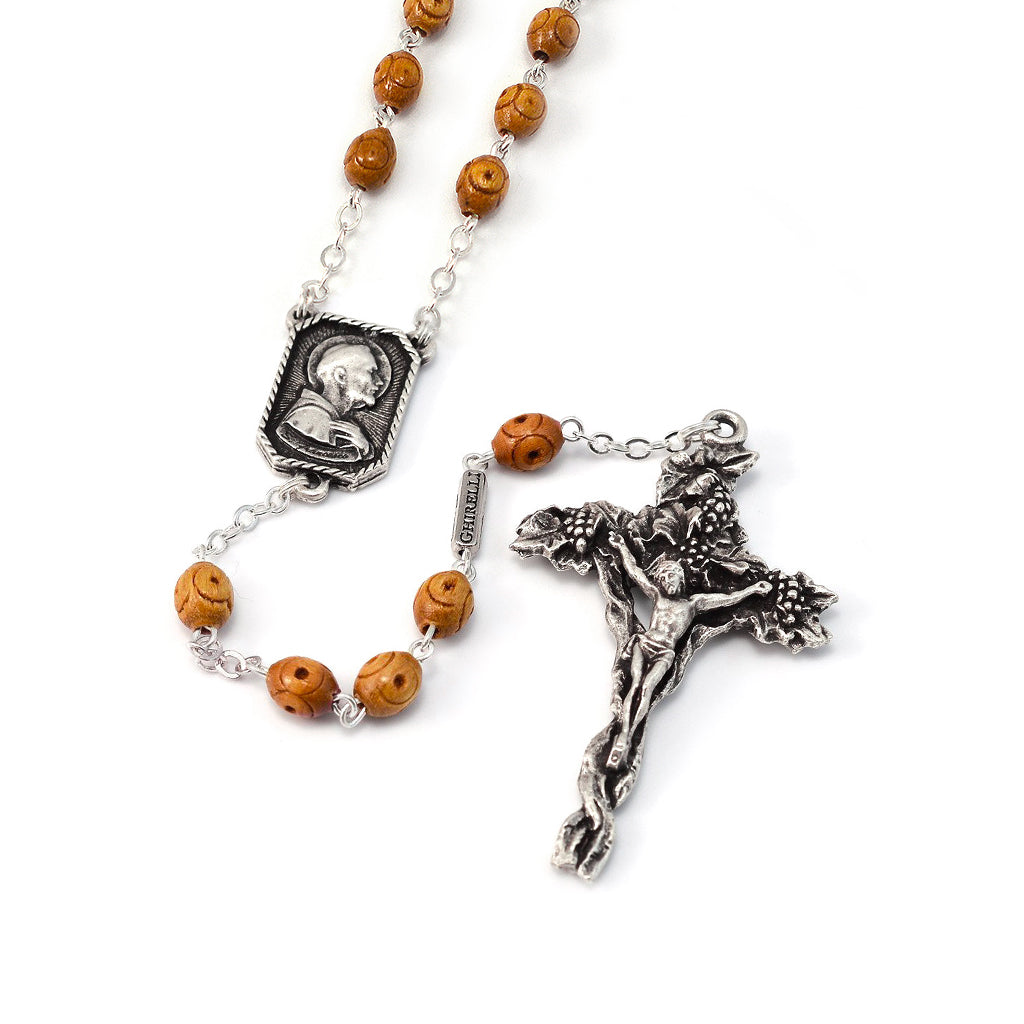 Saint Francis and Saint Clare of Assisi Wood &amp; Silver Rosary