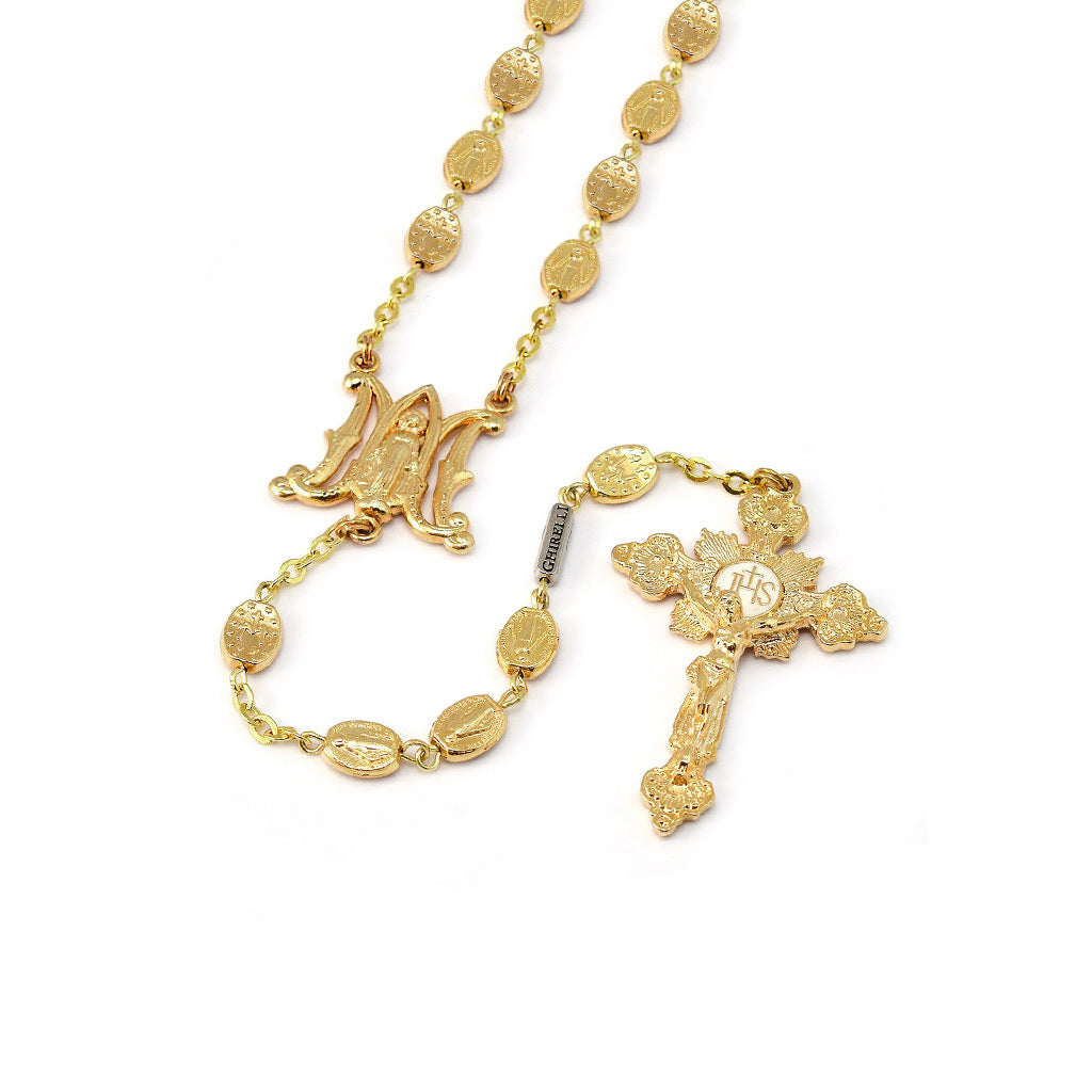 14k Gold Plated Solid 925 Silver Men's Rosary Beads Necklace Rosario Large  | eBay