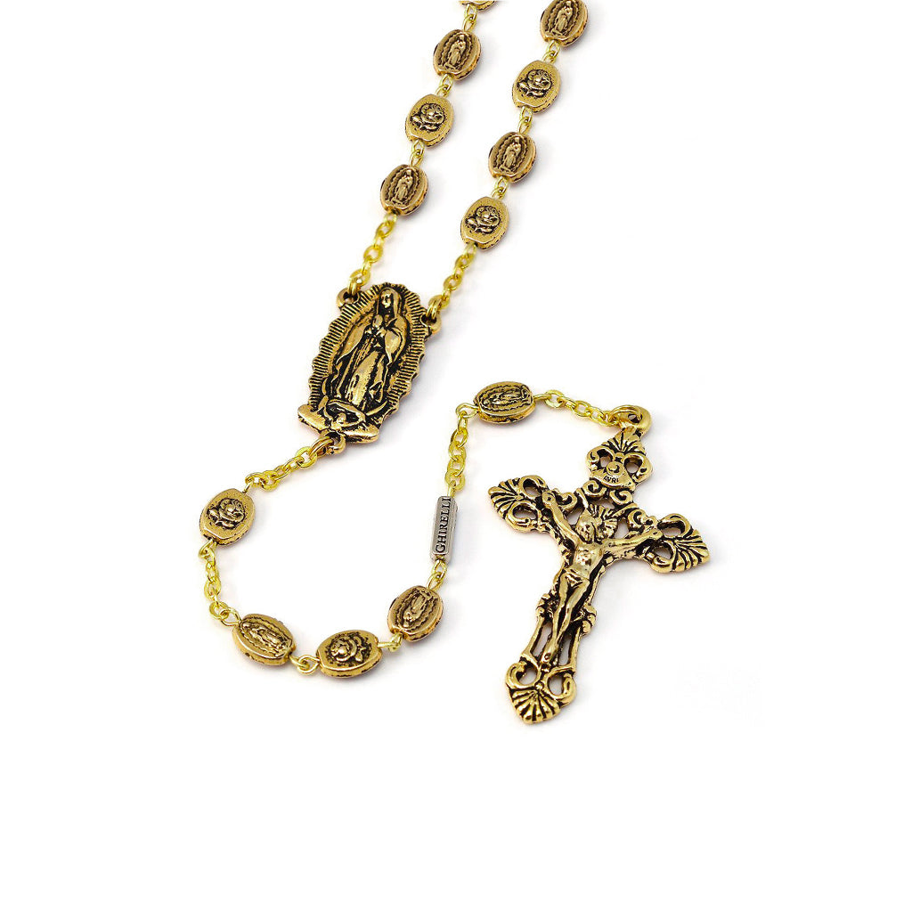 Our Lady of Guadalupe & Saint Juan Diego Gold Rosebud Rosary