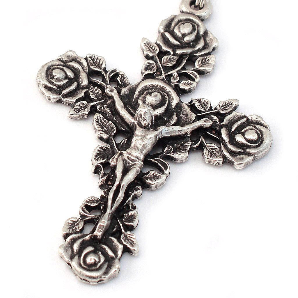 Saint Therese of Lisieux Red &amp; Silver Roses Rosary