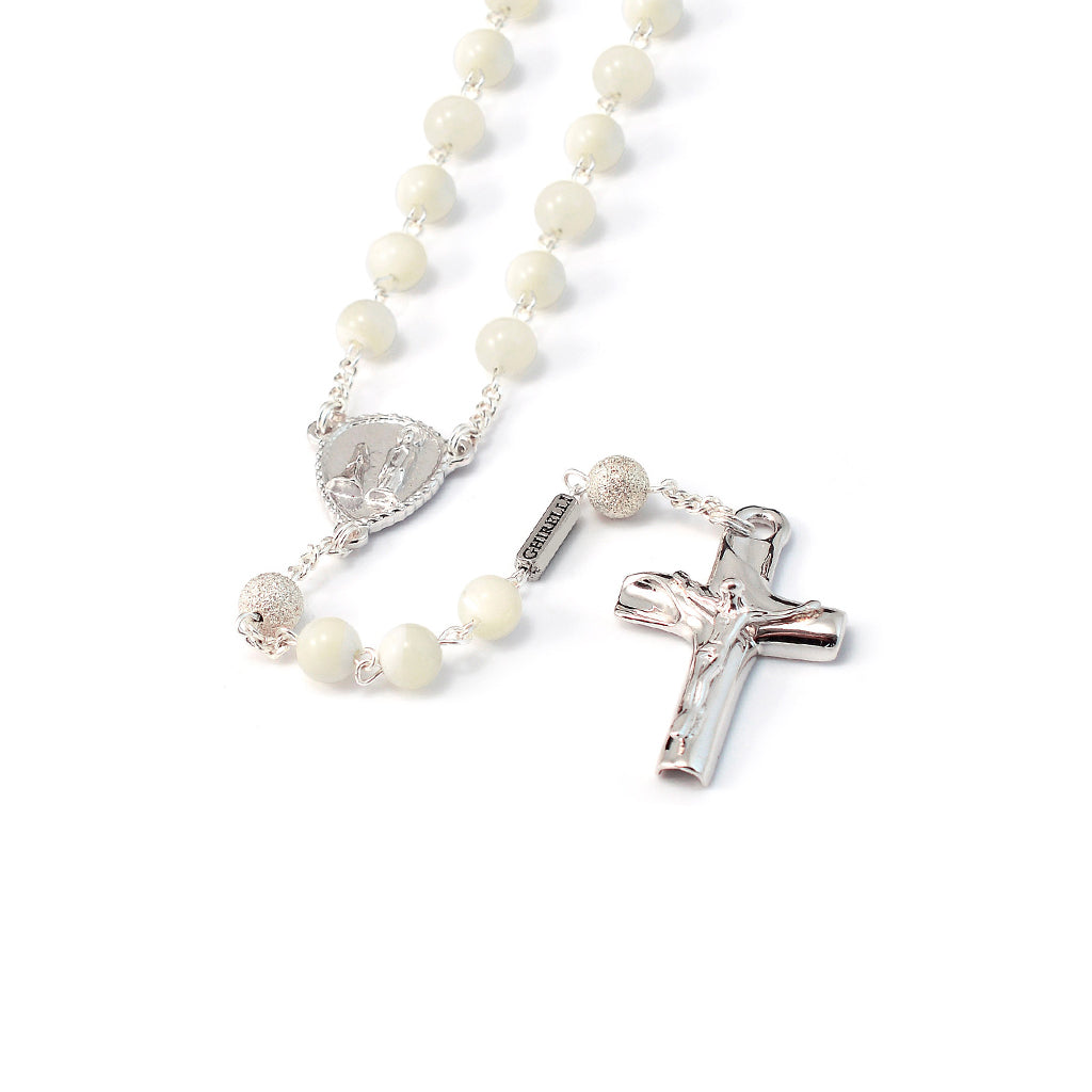 Imitation pearl rosary 5 mm beads with caps | online sales on HOLYART.com