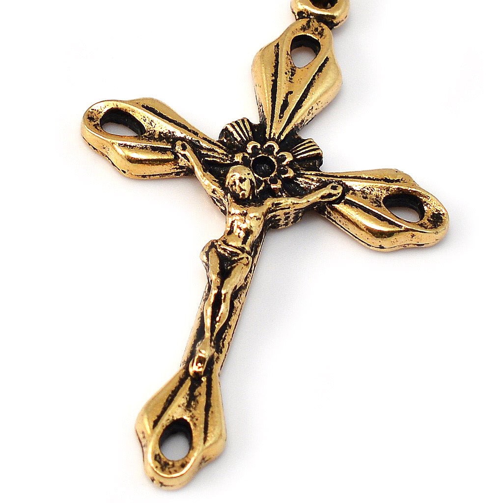 Lourdes Virgo Maria Gold Roses Rosary