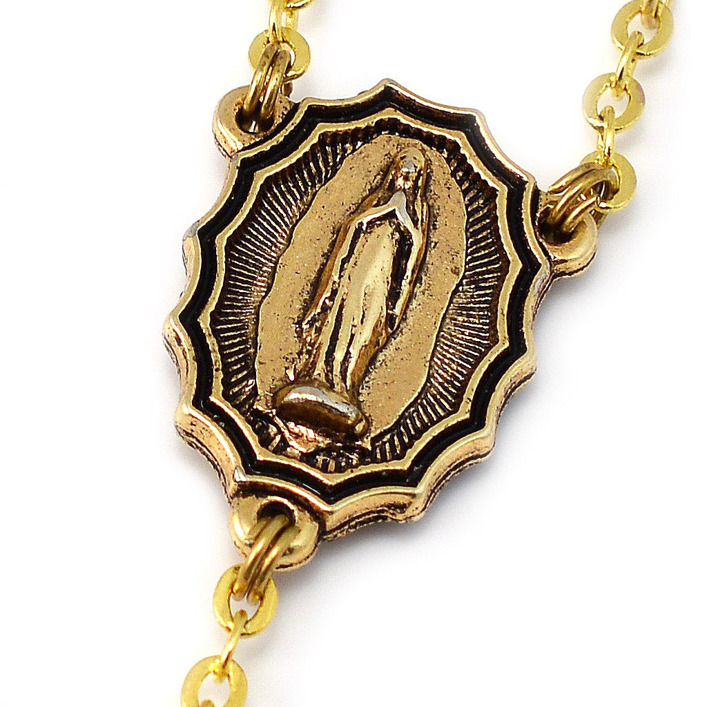 Lourdes Virgo Maria Gold Roses Rosary