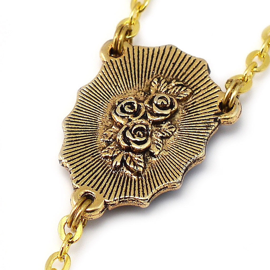 Lourdes Virgo Maria Gold Roses Rosary