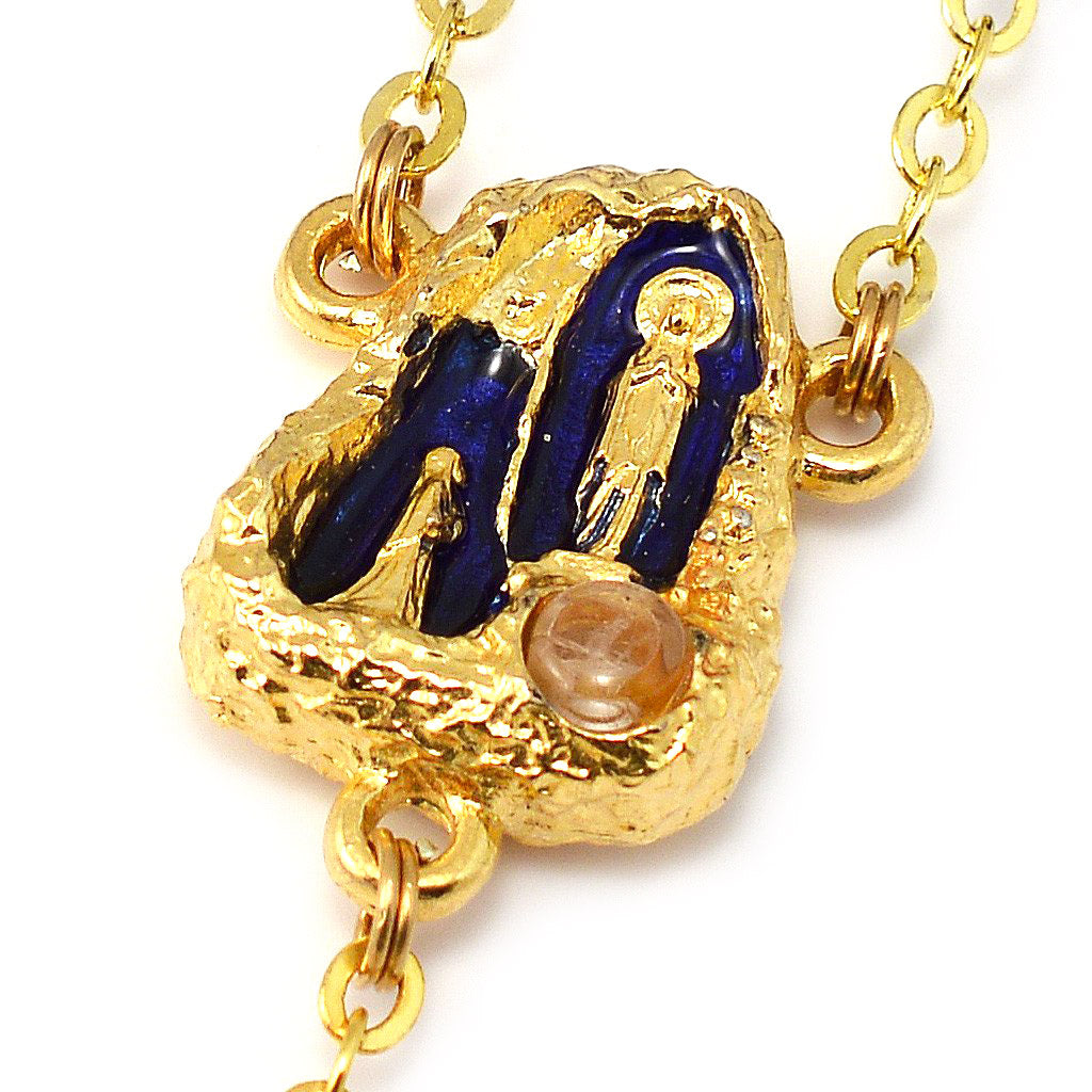Lourdes Grotto Cloisonne Floral &amp; Gold Rosary