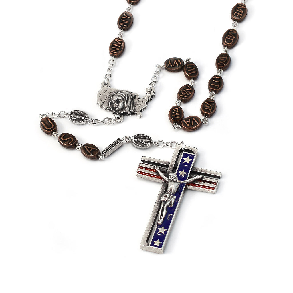 Mary Immaculate USA Rosary in Antique Silver | Ghirelli